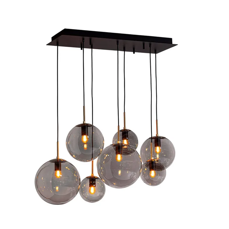 By Rydens hanglamp Laura, lengte 86 cm, 7-lamps, rookgrijs de By Rydéns en Noir, Rookgrijs – photo du produit