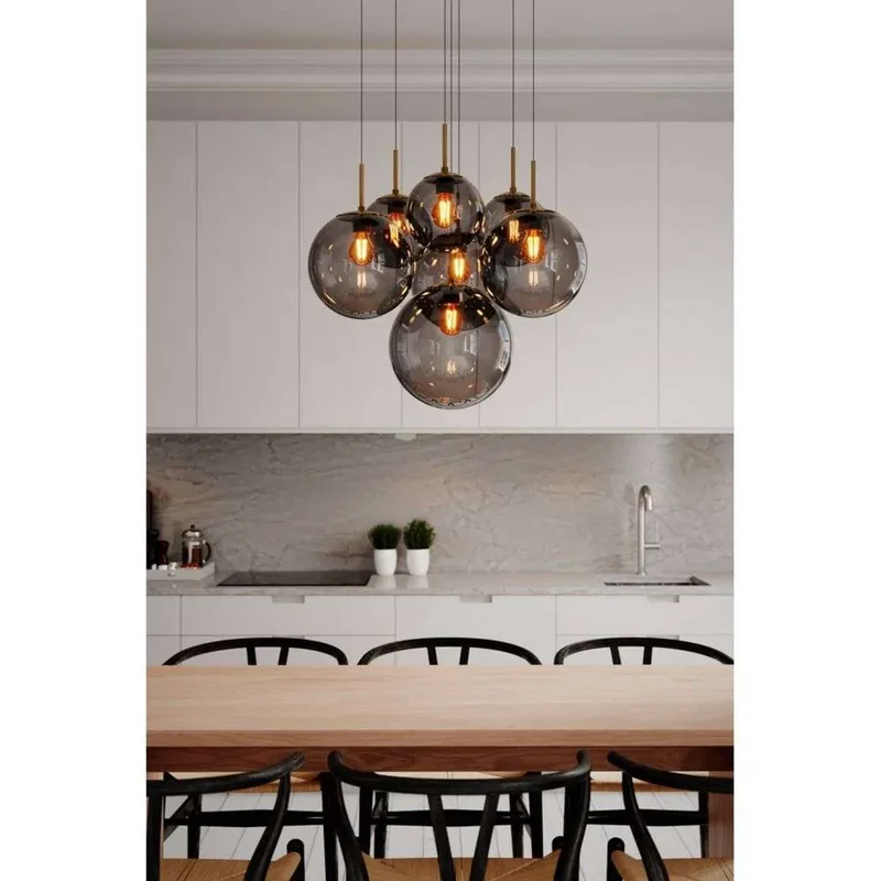 By Rydens hanglamp Laura, Ø 54 cm, 7-lamps, rookgrijs de By Rydéns en Noir, Rookgrijs – photo du produit