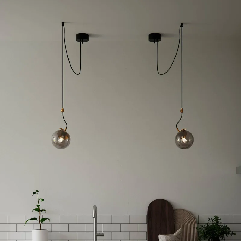 Carry hanglamp, decentraal, 1-lamp by By Rydéns in Rookgrijs-transparant, Brass, Black – product photo
