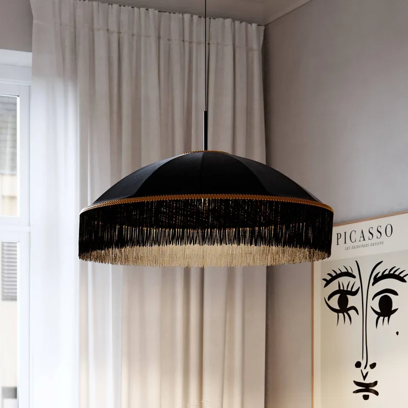 hanglamp Francis, zwart, Ø 60 cm, textiel by By Rydéns in Black, Gold – product photo