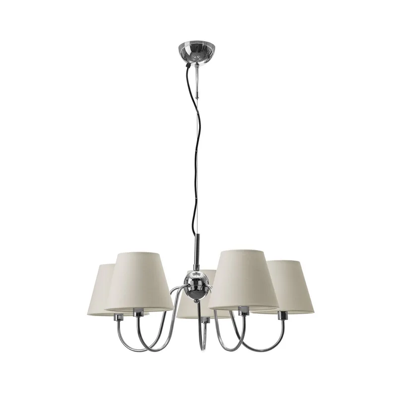 kroonluchter Lynx chroom/wit, 5-lamps, metaal, stof de By Rydéns en Chrome, Blanc – photo du produit