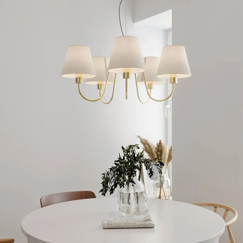 kroonluchter Lynx messing/wit, 5-lamps, metaal/stof by By Rydéns in Brass, White – product photo