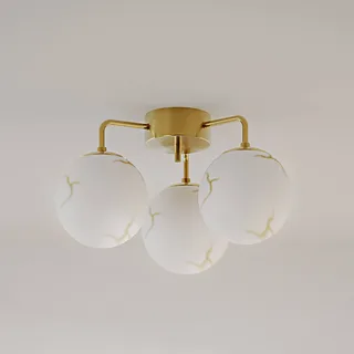 plafondlamp Bellagio, messing/wit, 3-lamps, glas van By Rydéns in Wit, Messing – productfoto 1 van 2