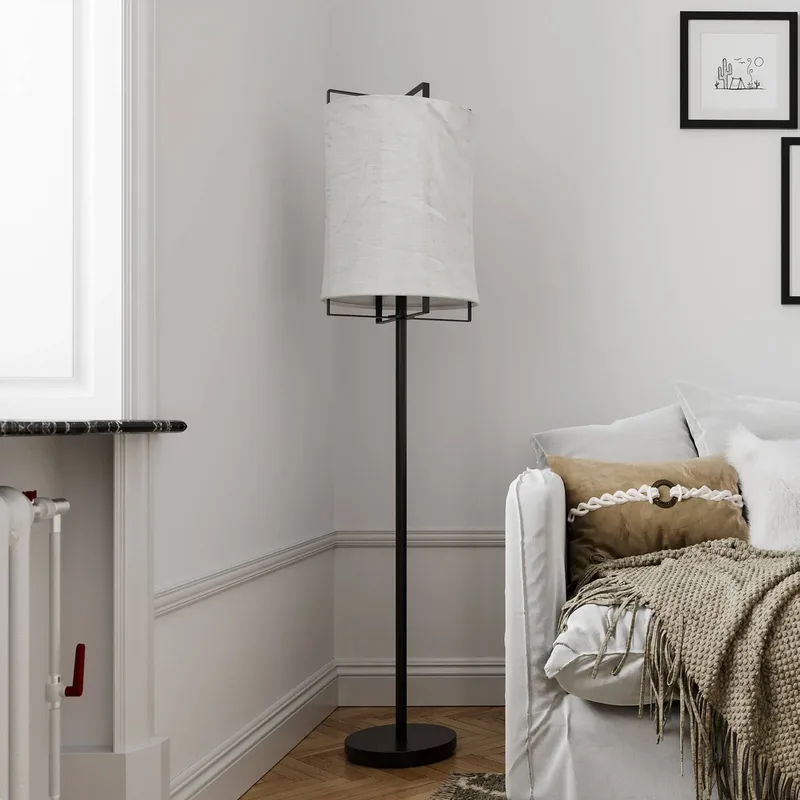 Softy vloerlamp met linnen kap by By Rydéns in Black, White – product photo