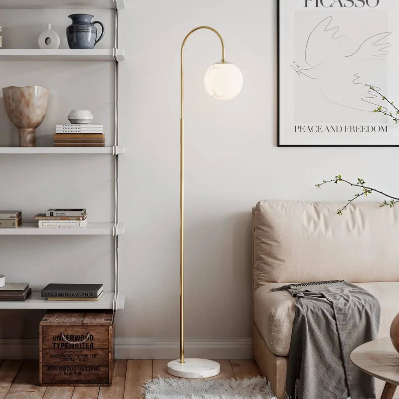 vloerlamp Bellagio, messing/wit, glas, E27 de By Rydéns en Laiton, Blanc – photo du produit