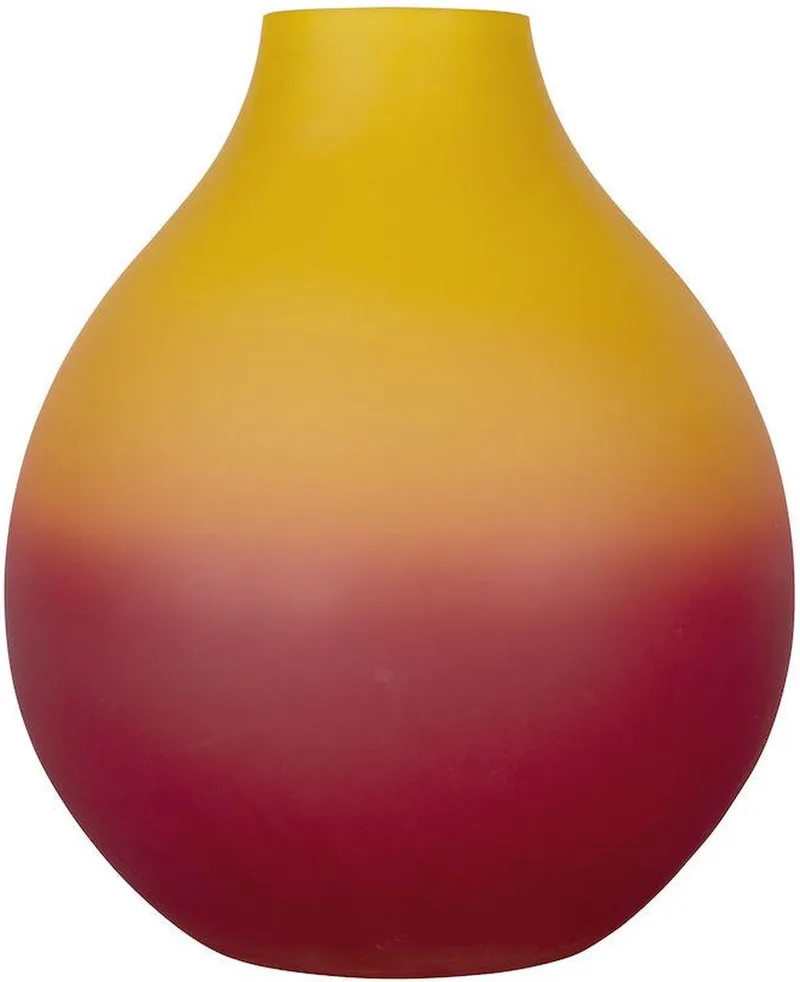 Vaas Geel Glas – 30 cm Hoog – Ovaal Design – Moderne Blikvanger de Byon en Rood – photo du produit