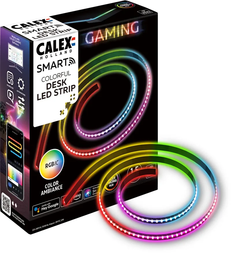 Gaming LED Strip voor Bureau - Razer Chroma Compatibel - Smart Home - RGBIC Synchronisatie voor PC - 150cm by Calex in Grey – product photo