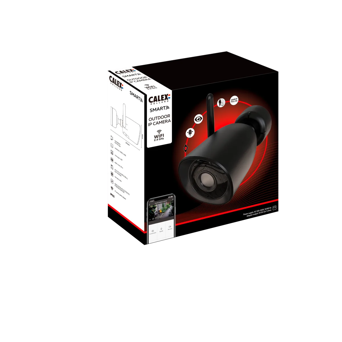smart buitencamera | 4MP 2K resolutie | zwart | IP65 waterdicht | nachtzicht | tweeweg audio by Calex – product photo 3 of 3