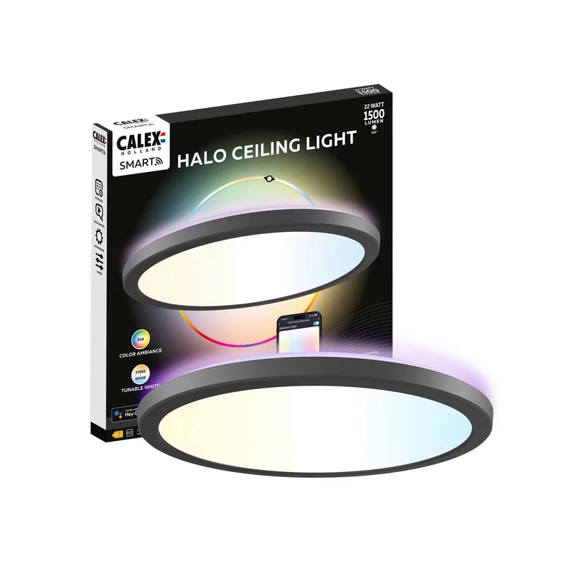 Smart LED plafondlamp HALO Ø 30 cm IP54 RGB CCT von Calex in Schwarz – Produktfoto 2 von 3
