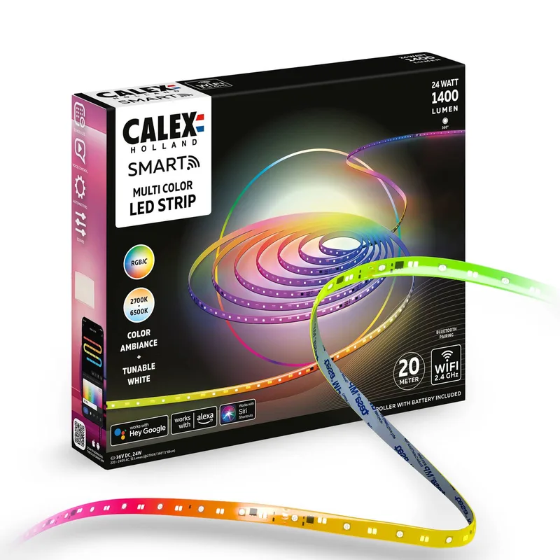 Smart LED strip, lengte 20 m, RGB, CCT-afstandsbediening fra Calex i Hvid – produktbillede 5 af 5