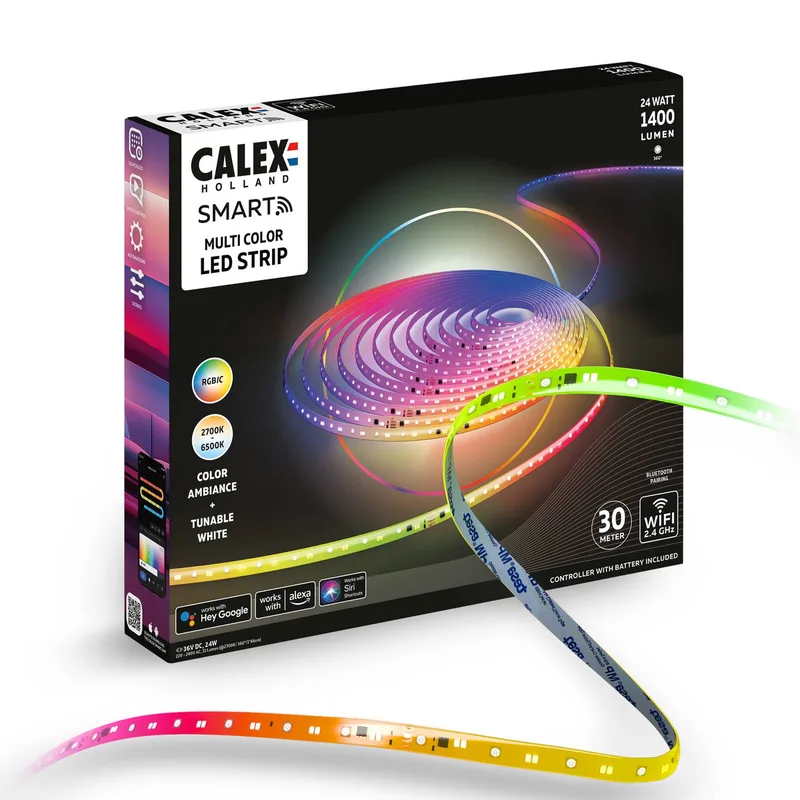Smart LED strip, lengte 30 m, RGB, CCT-afstandsbediening van Calex in Wit – productfoto 5 van 5