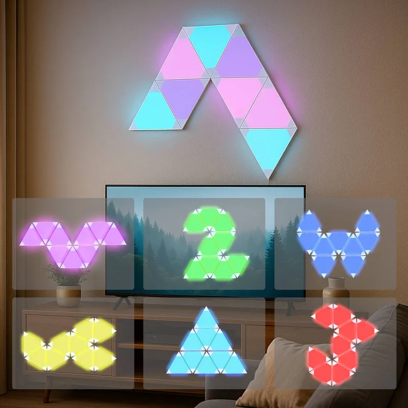 Smart LED wandlamp TRIANGLES, 9-delig, RGBW, dimbaar van Calex in Wit – productfoto 3 van 5