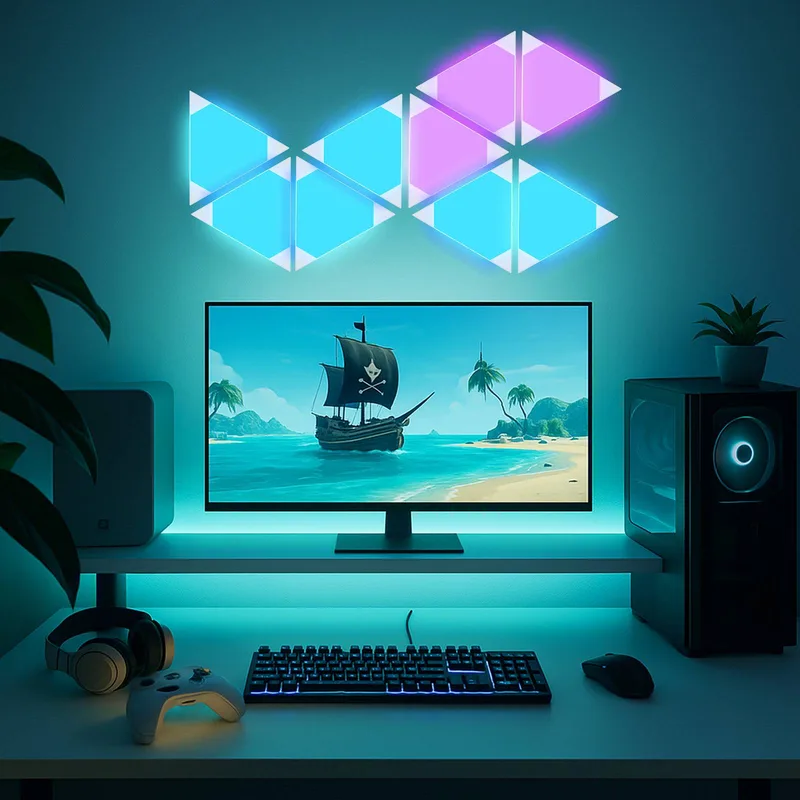Smart LED wandlamp TRIANGLES, 9-delig, RGBW, dimbaar van Calex in Wit – productfoto 2 van 5