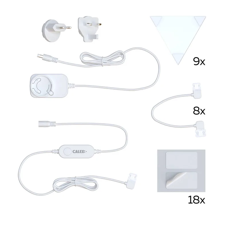 Smart LED wandlamp TRIANGLES, 9-delig, RGBW, dimbaar van Calex in Wit – productfoto 5 van 5