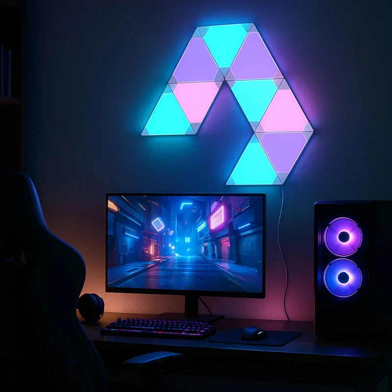 Smart LED wandlamp TRIANGLES, 9-delig, RGBW, dimbaar fra Calex i Hvid – produktbillede