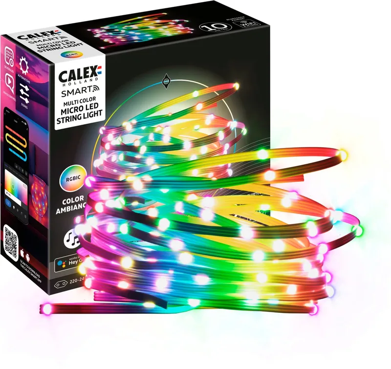 Smart Micro LED Strip - 100 LEDs, 10M, RGBIC, 16 Miljoen Kleuren, App Bedienbaar, Schemafunctie, Muzieksynchronisatie, Afstandsbediening - Lichtsnoer by Calex in White – product photo