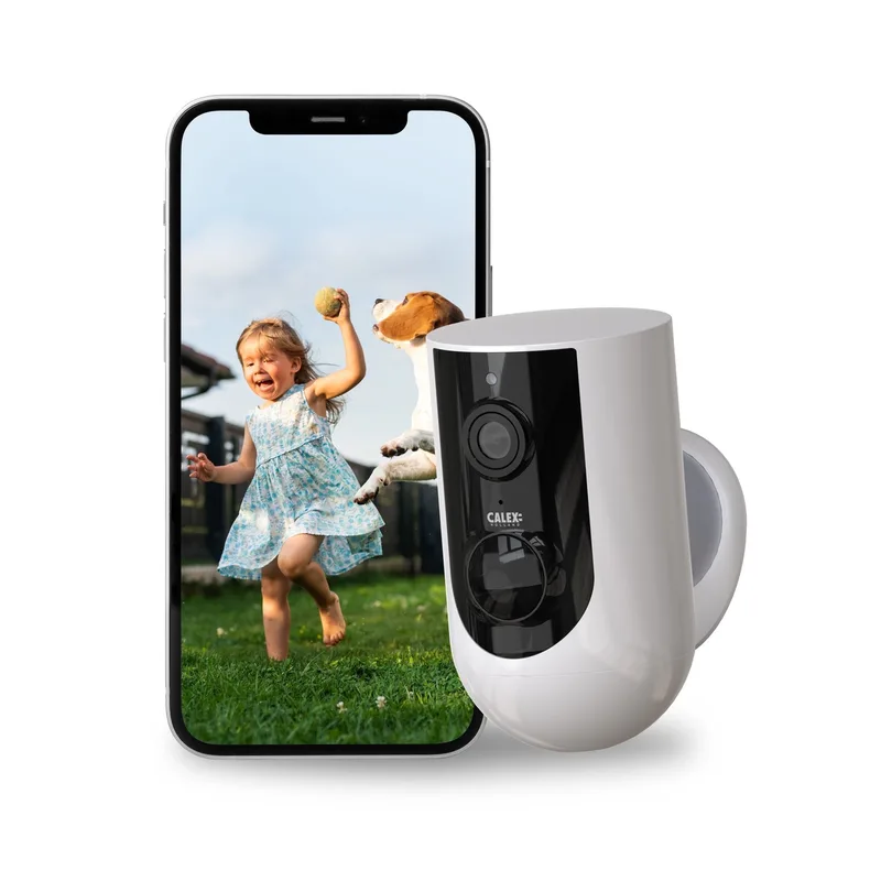 Smart Outdoor batterij camera | wit | 2K resolutie | nachtzicht | IP65 waterdicht | tweeweg från Calex – produktbild