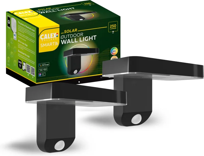 Smart Outdoor Solar Buitenlamp - Slimme Wandlamp - Bediening via Calex App - RGB en Warm Wit - Zwart - 2 Stuks van Calex in Zwart-2-Stuks – productfoto