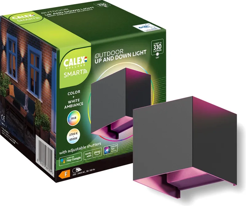 Smart Outdoor Wandlamp - Slimme Up & Down Buitenlamp - Geschikt voor binnen en buiten - RGB & Warm Wit Licht - Straalhoek by Calex in Black – product photo