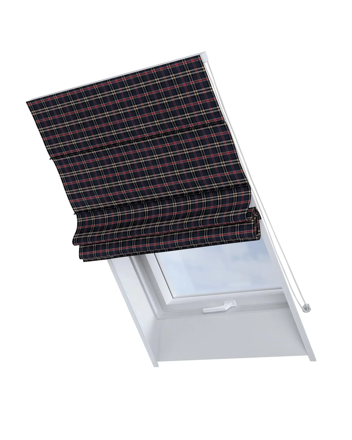 Dachfenster-Raffrollo Rimini Farbe dunkelblau Stoff gemustert de Dekoria – photo du produit