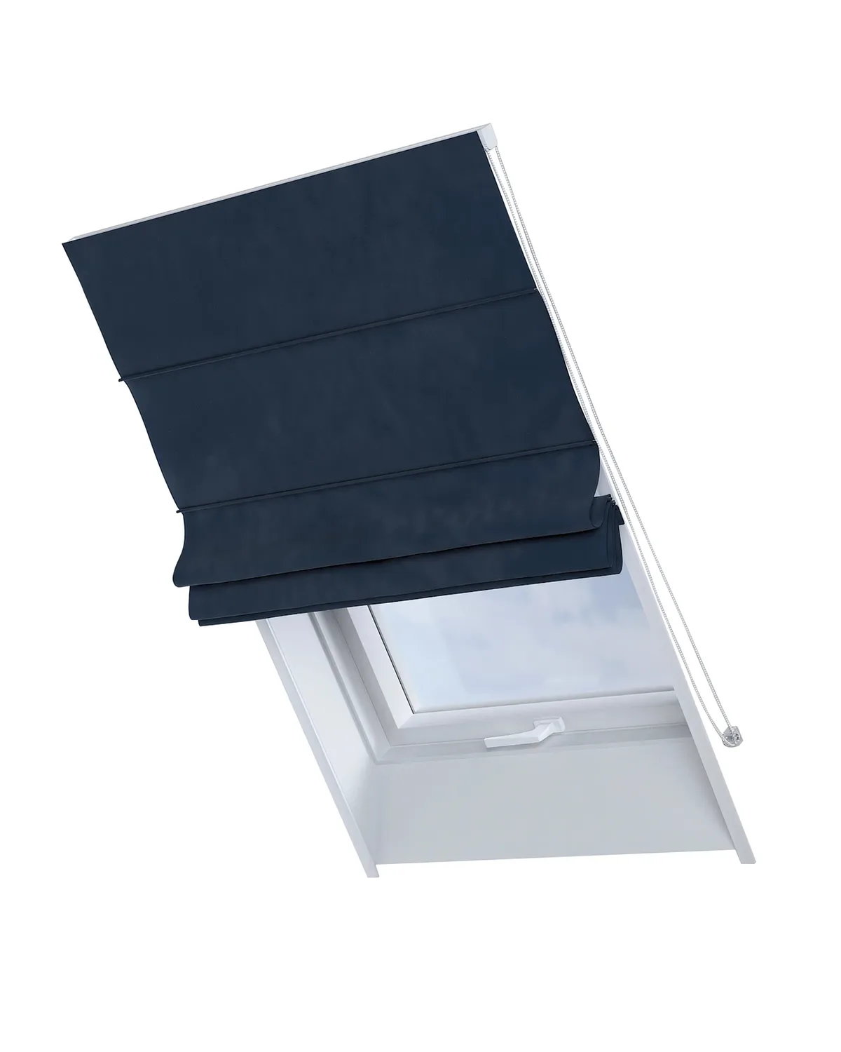 Dachfenster-Raffrollo Rimini Farbe dunkelblau Stoff glänzend, samt de Dekoria – photo du produit