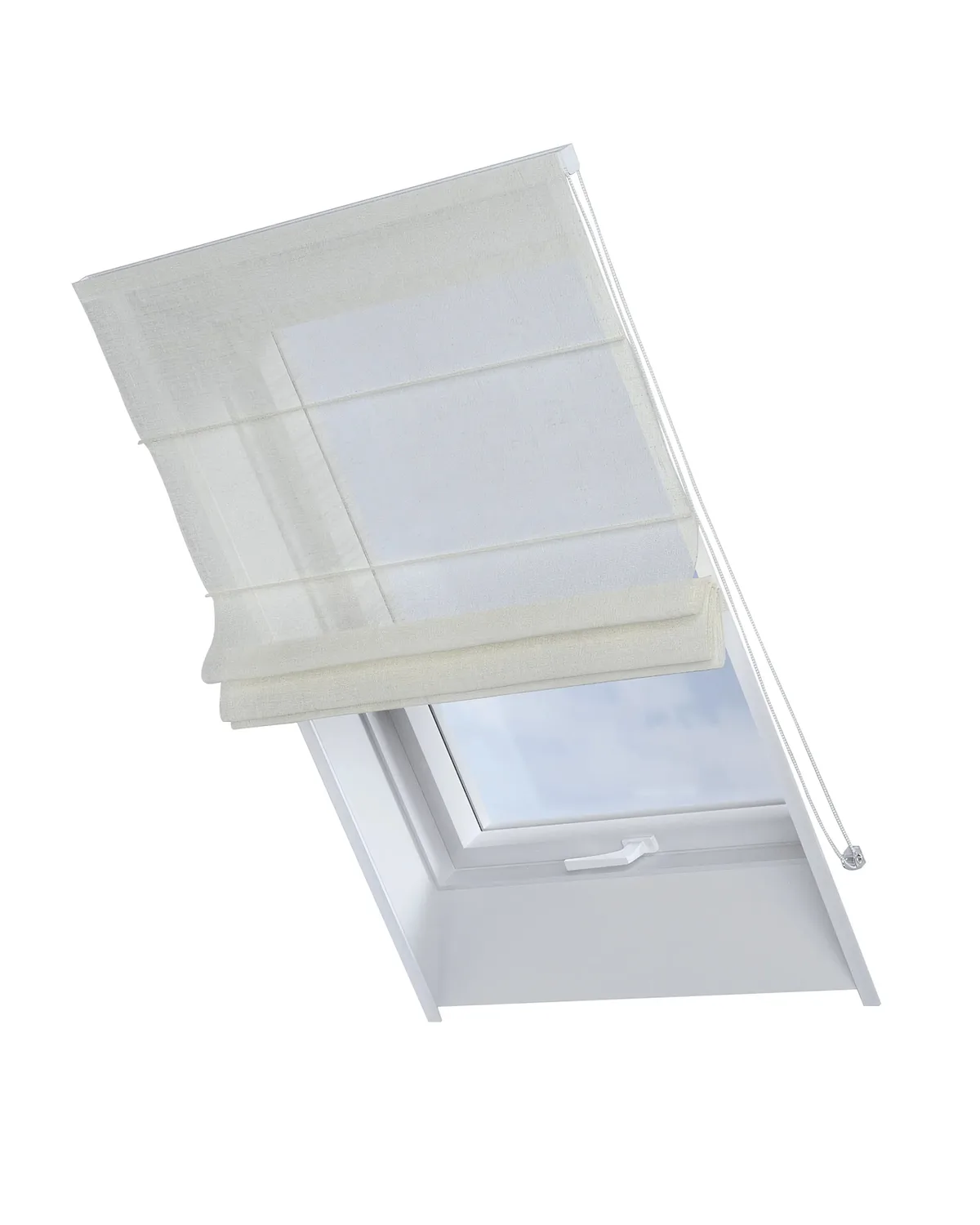 Dachfenster-Raffrollo Rimini Farbe weiß Stoff halbtransparent, glänzend, strukturiert von Dekoria – Produktfoto
