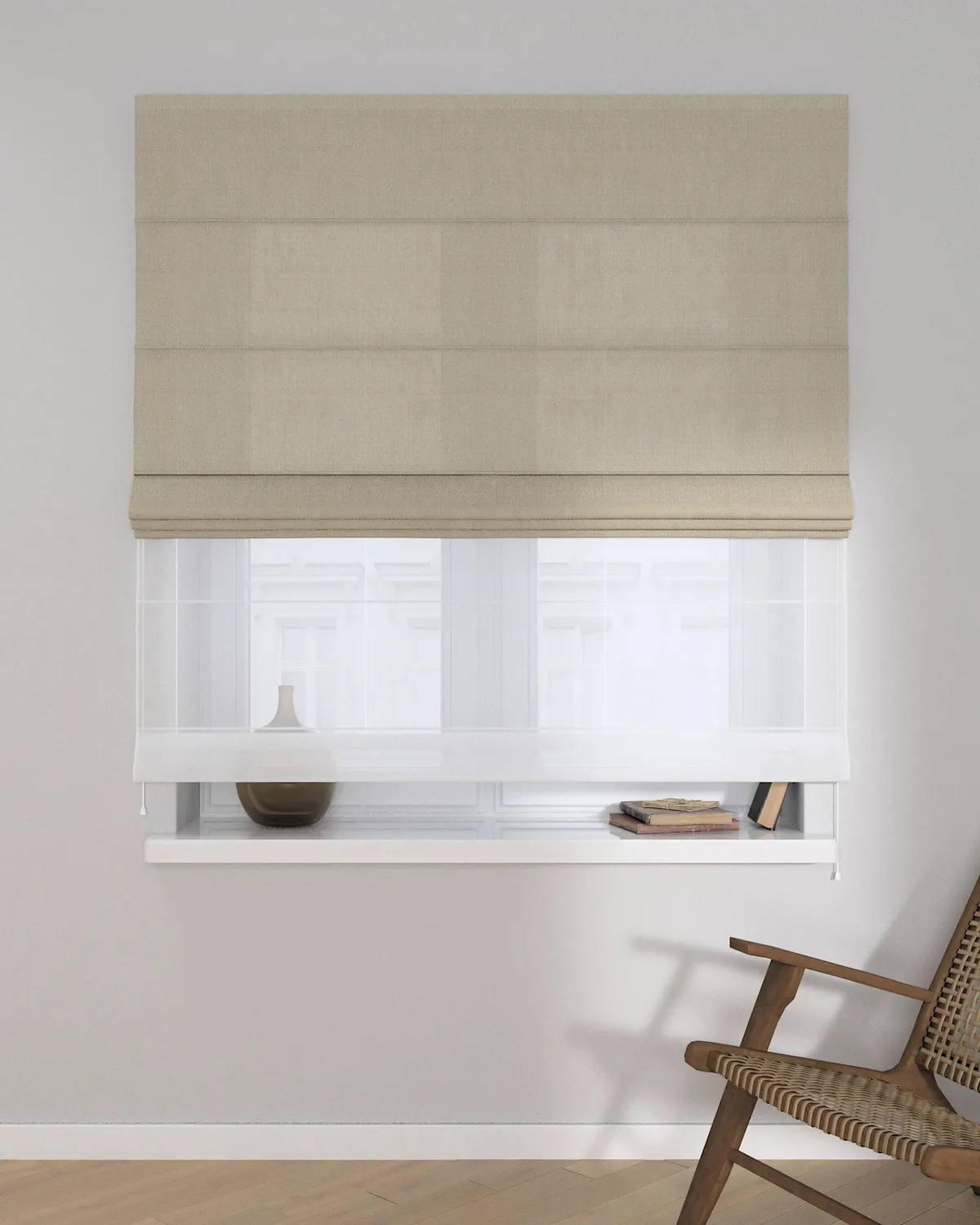 Doppelraffrollo Duo Farbe beige Stoff halbtransparent, glänzend, strukturiert de Dekoria – photo du produit