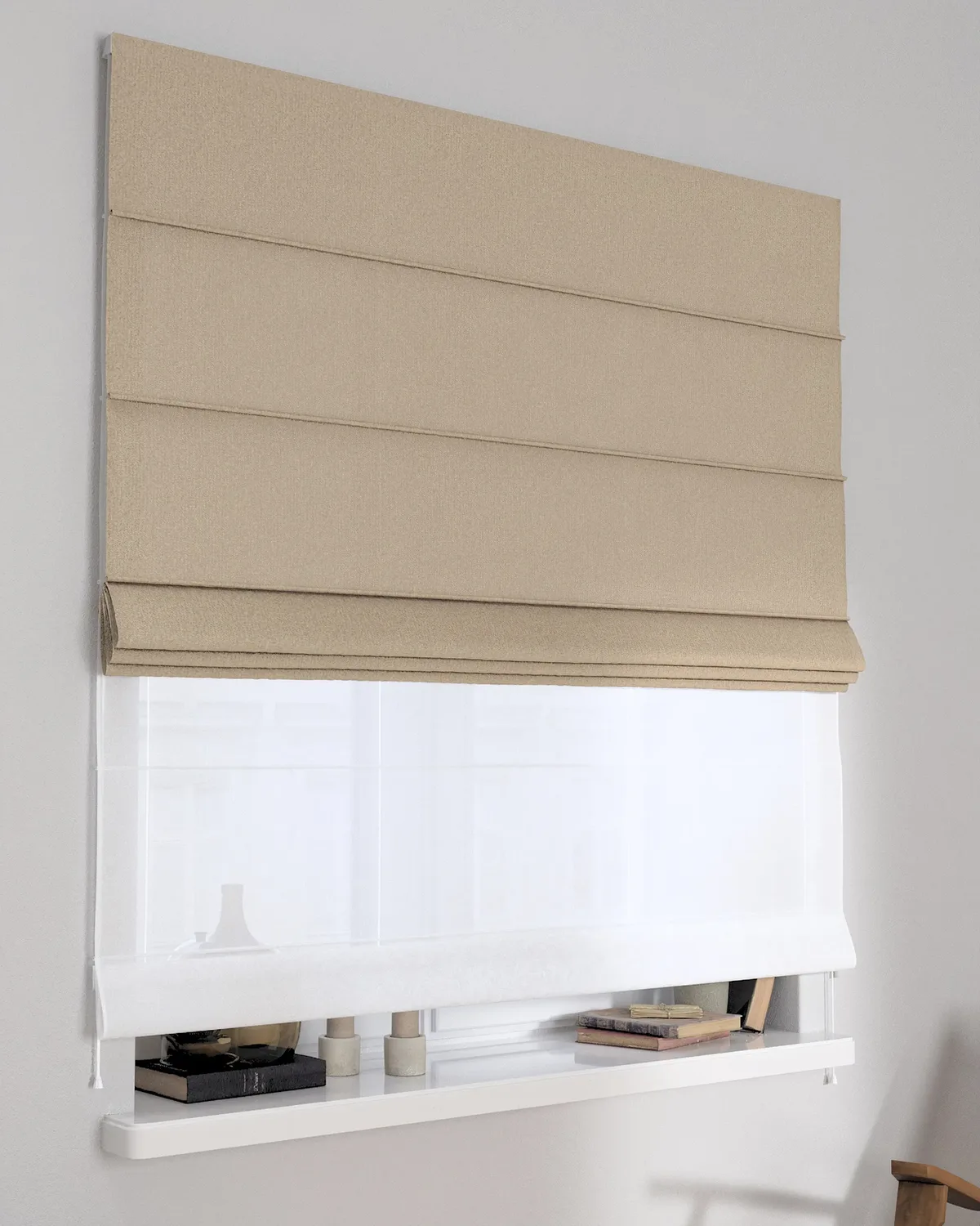 Doppelraffrollo Duo Farbe beige Stoff strukturiert van Dekoria – productfoto