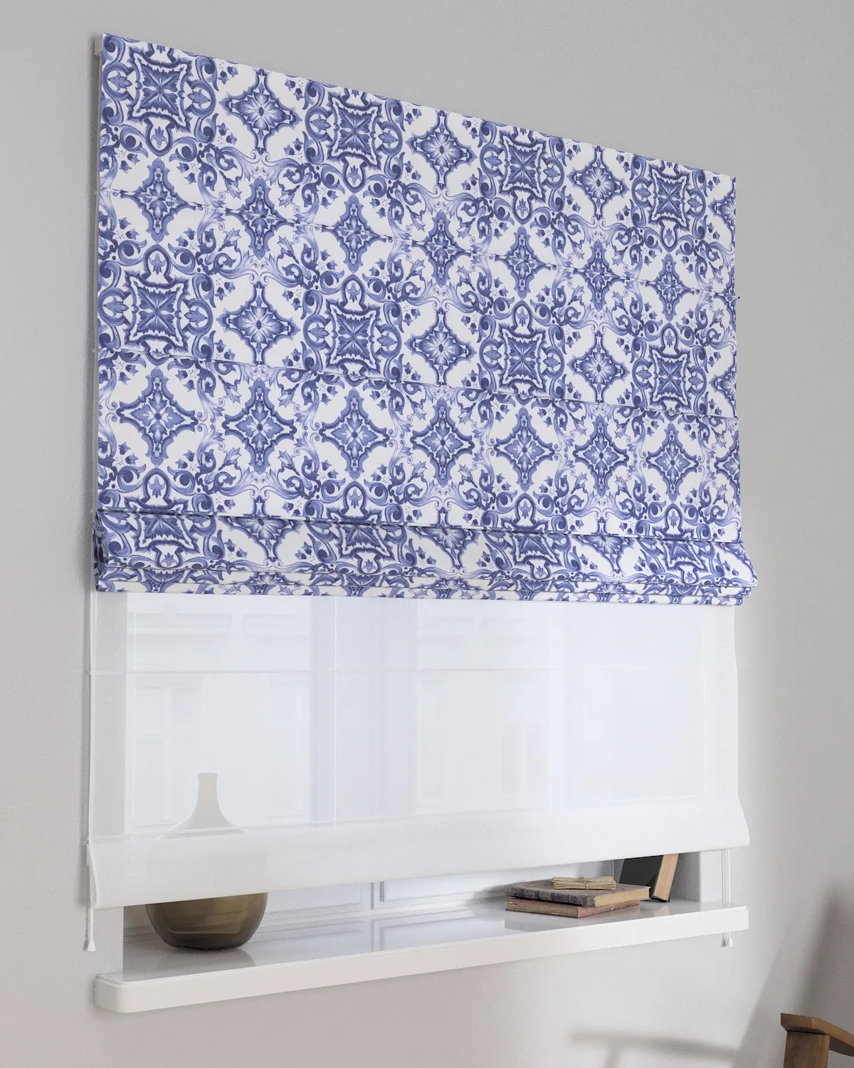 Doppelraffrollo Duo Farbe blau Stoff gemustert de Dekoria – photo du produit