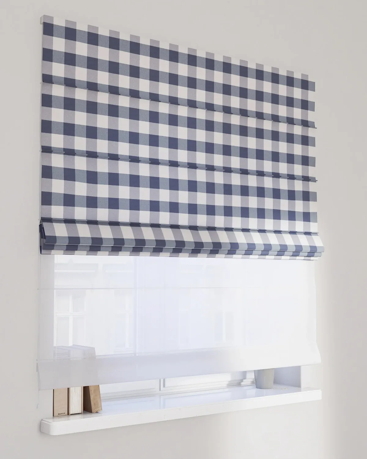 Doppelraffrollo Duo Farbe dunkelblau Stoff gemustert de Dekoria – photo du produit