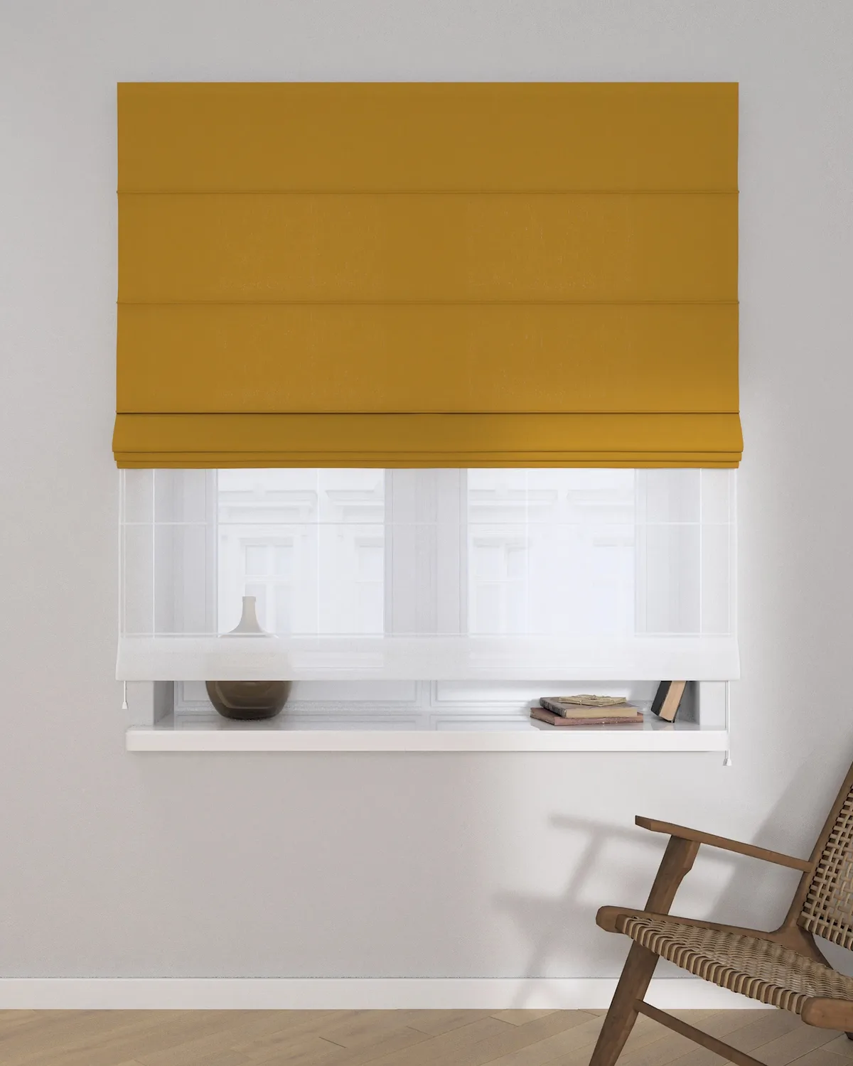 Doppelraffrollo Duo Farbe gelb Stoff halbtransparent, strukturiert, aus leinen de Dekoria – photo du produit