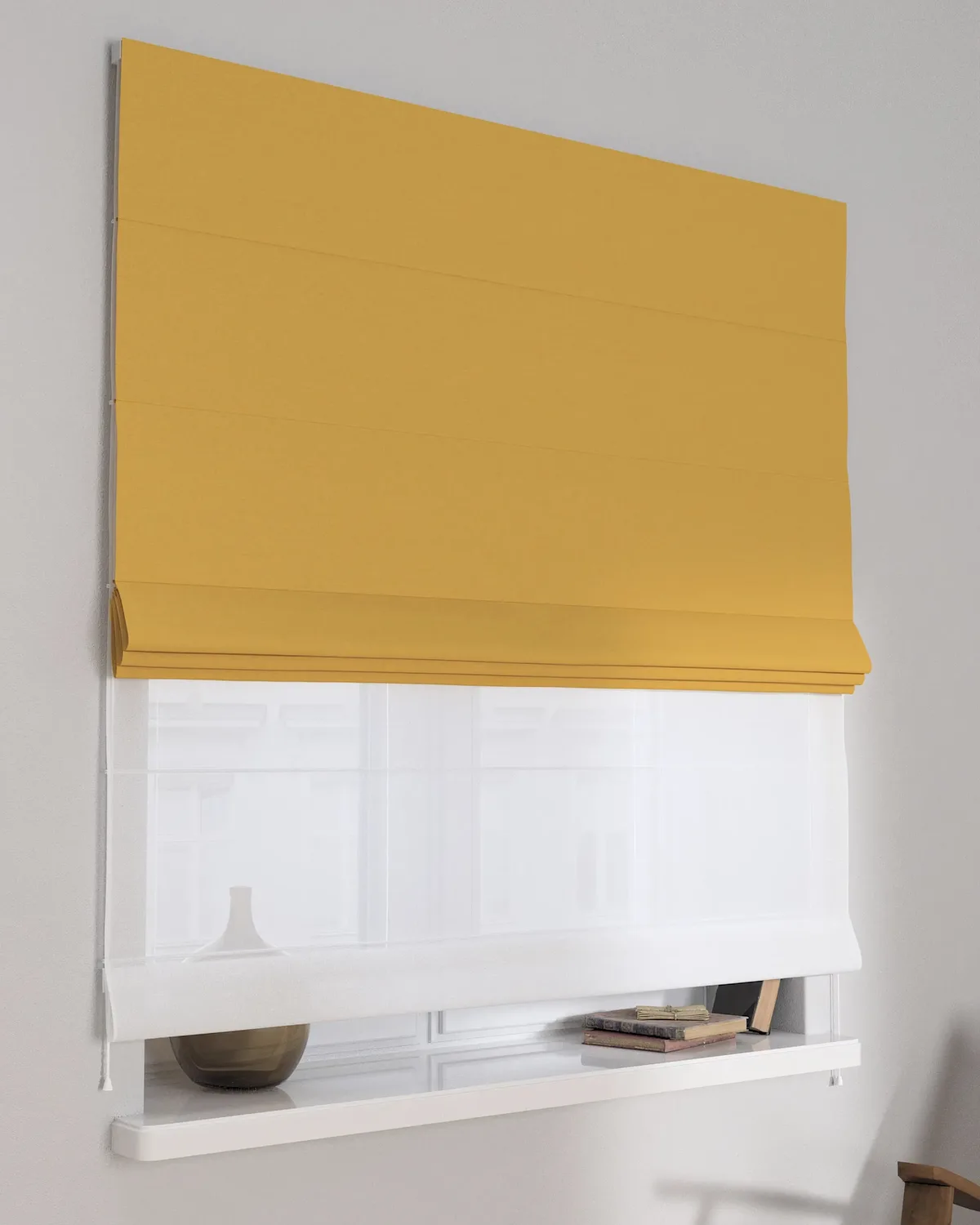 Doppelraffrollo Duo Farbe gelb Stoff strukturiert, verdunkelnd by Dekoria – product photo