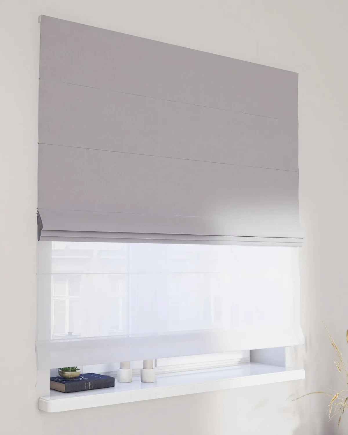Doppelraffrollo Duo Farbe grau Stoff glänzend, samt by Dekoria – product photo