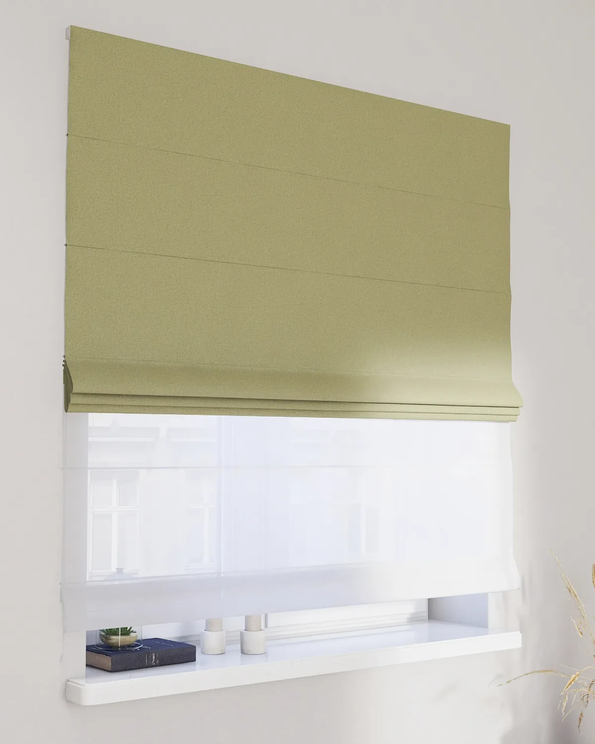 Doppelraffrollo Duo Farbe grün Stoff strukturiert, verdunkelnd by Dekoria – product photo