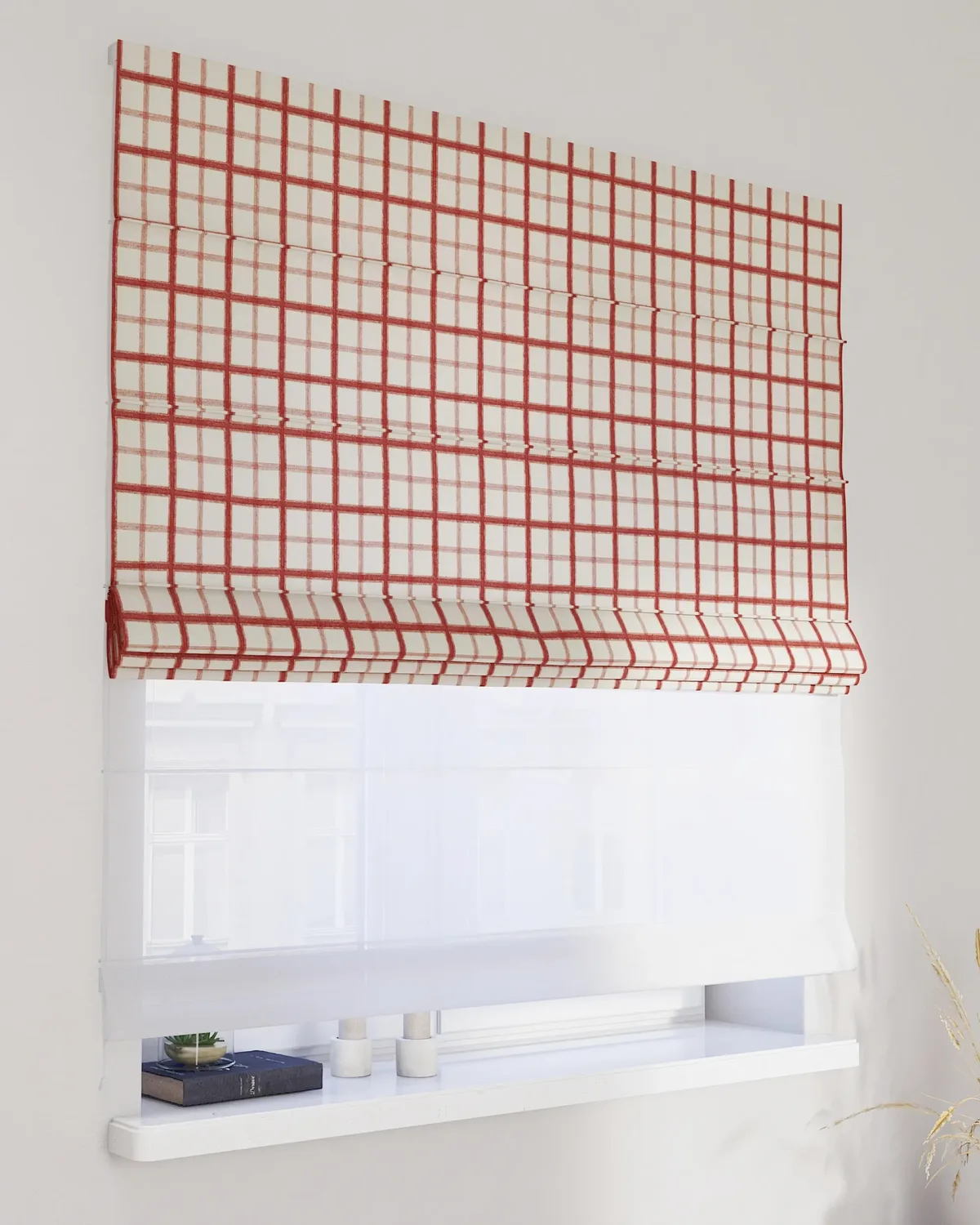 Doppelraffrollo Duo Farbe rot Stoff gemustert de Dekoria – photo du produit