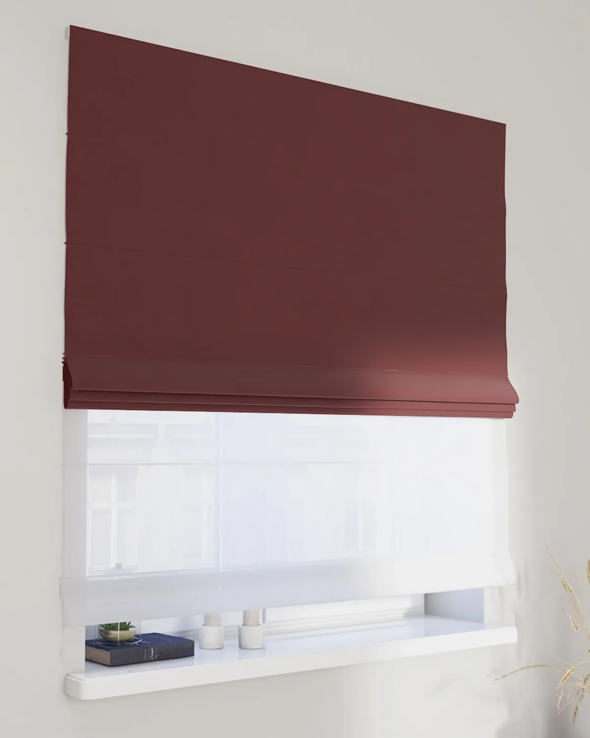 Doppelraffrollo Duo Farbe rot Stoff glänzend, samt von Dekoria – Produktfoto