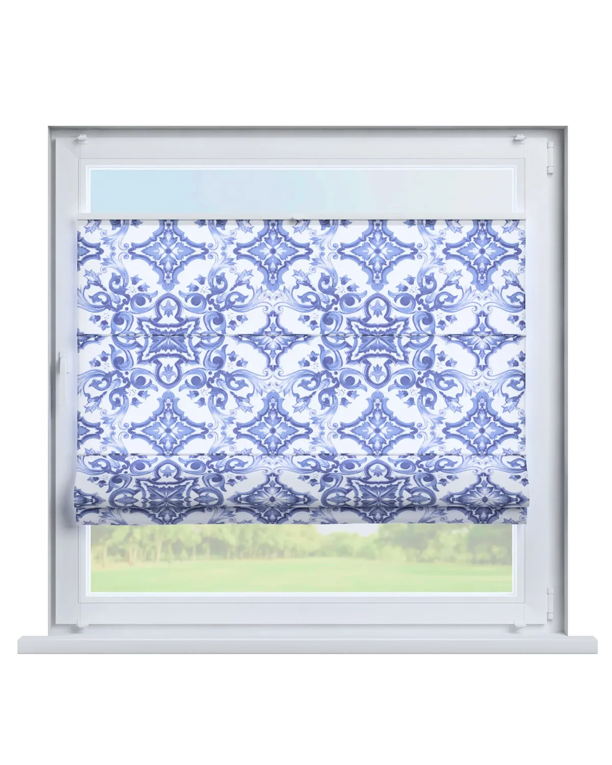 Flexibles Raffrollo Sizilien Farbe blau Stoff gemustert de Dekoria – photo du produit