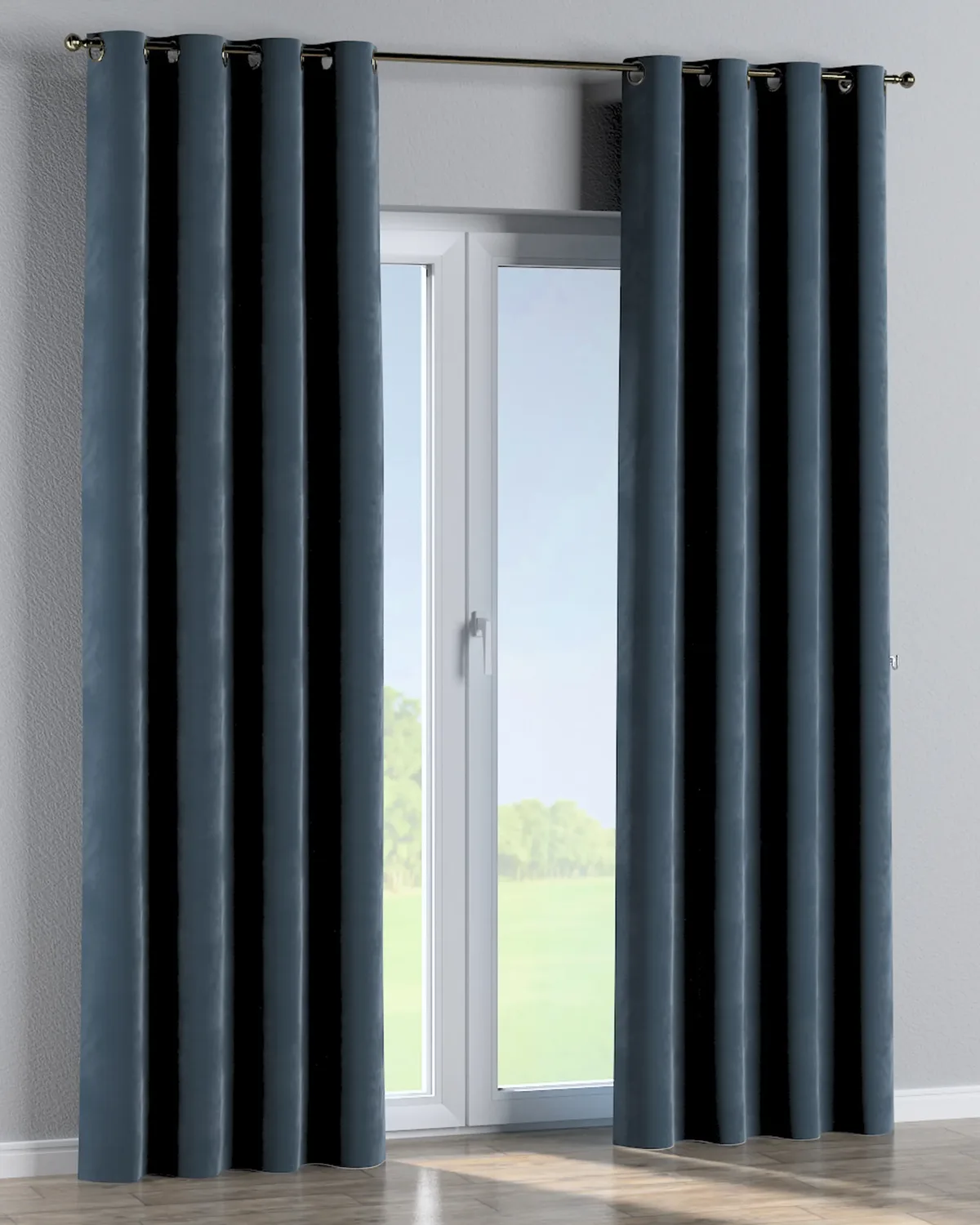 Ösenschal Farbe blau Stoff glänzend, samt van Dekoria – productfoto