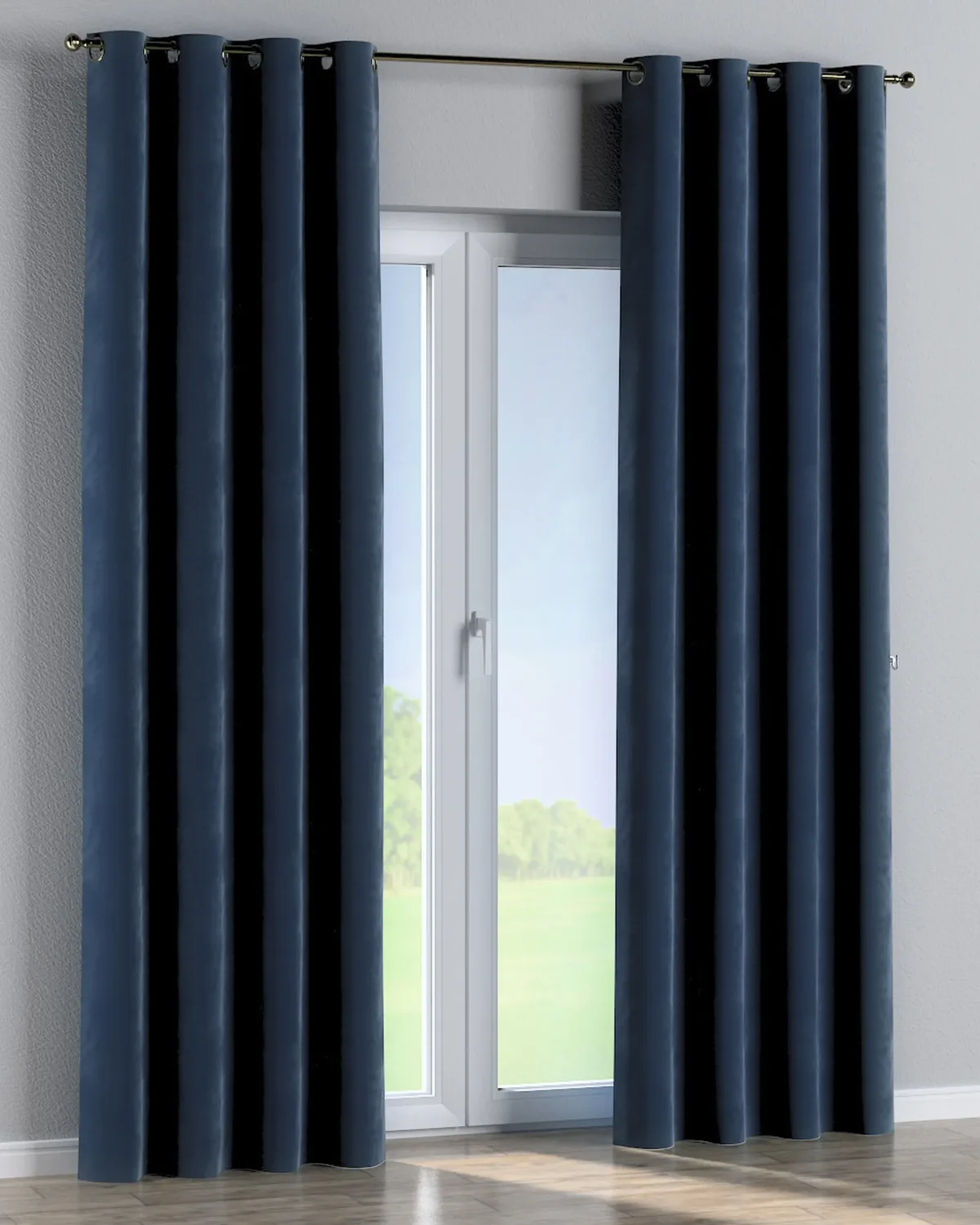 Ösenschal Farbe dunkelblau Stoff glänzend, samt de Dekoria – photo du produit