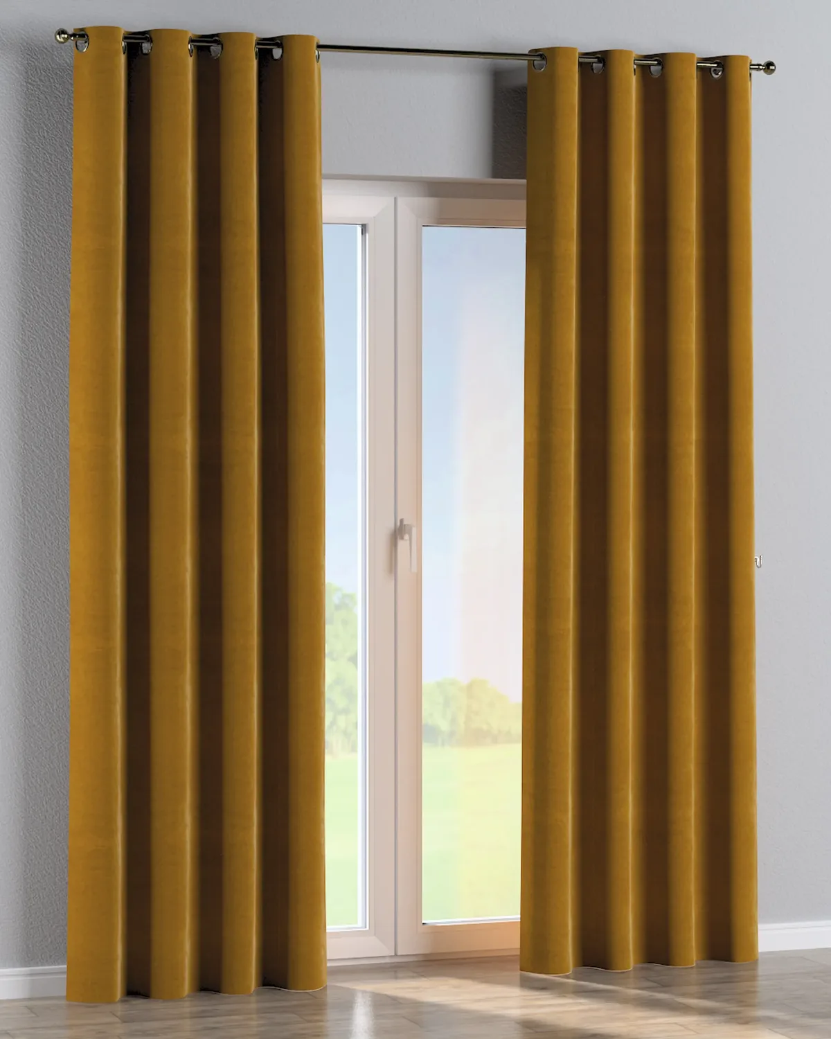 Ösenschal Farbe gelb Stoff glänzend, samt de Dekoria – photo du produit