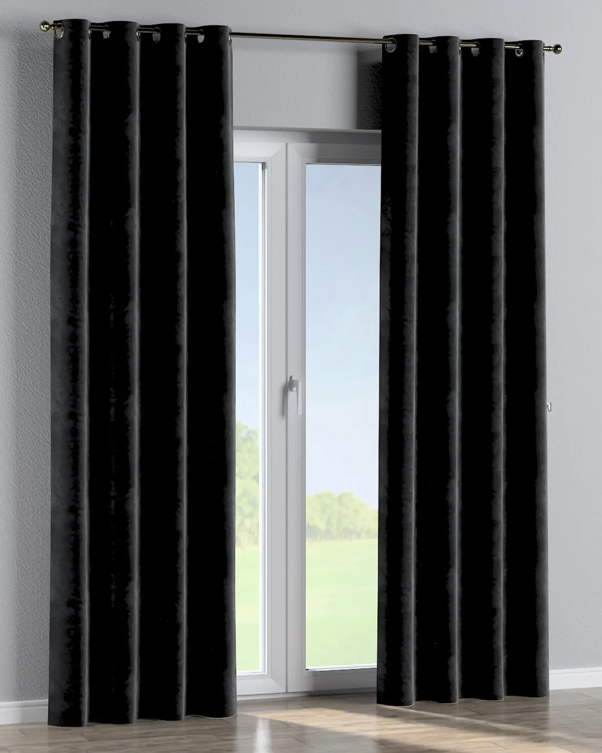 Ösenschal Farbe schwarz Stoff glänzend, samt de Dekoria – photo du produit