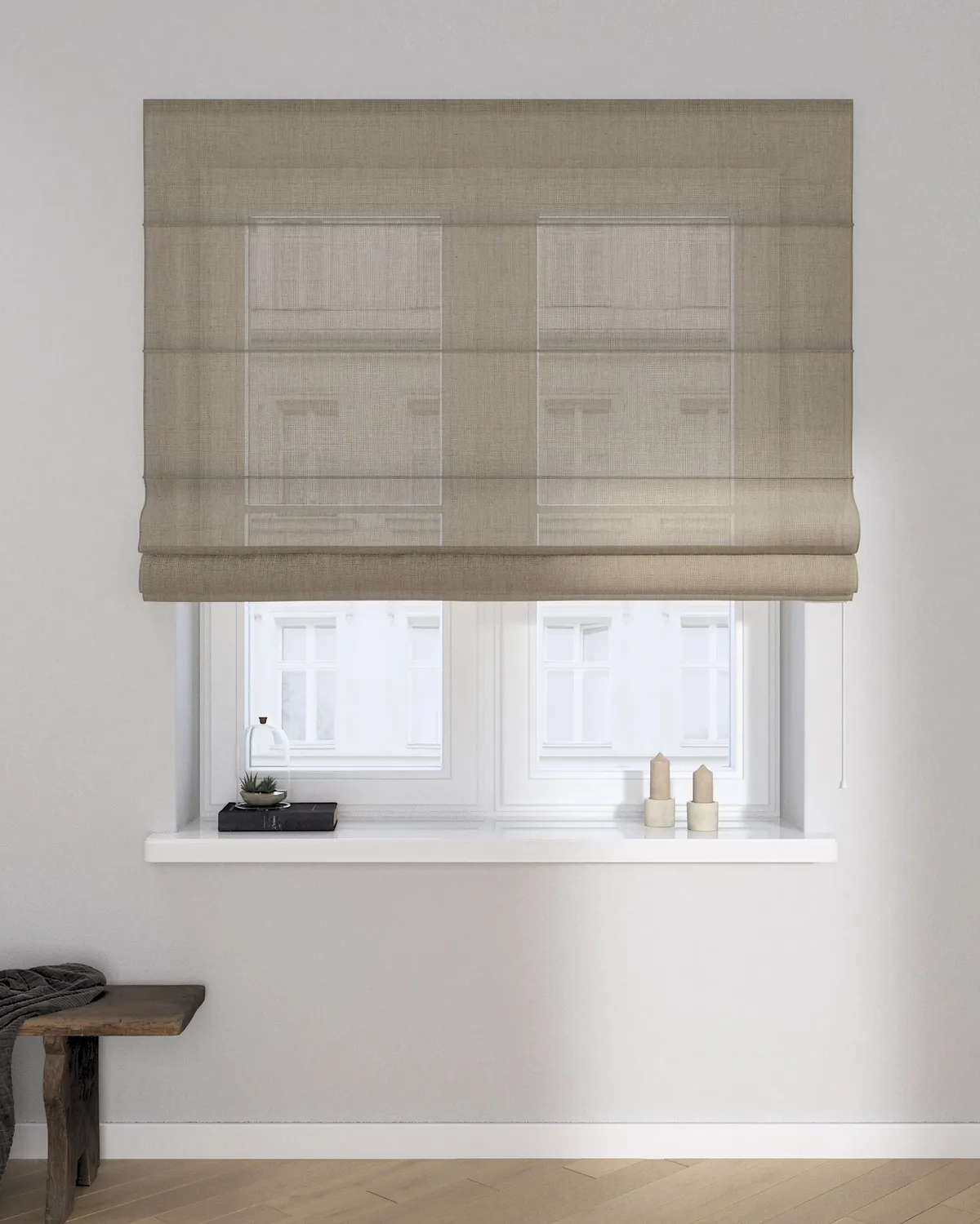 Raffrollo Capri Farbe beige Stoff halbtransparent, glänzend, strukturiert de Dekoria – photo du produit