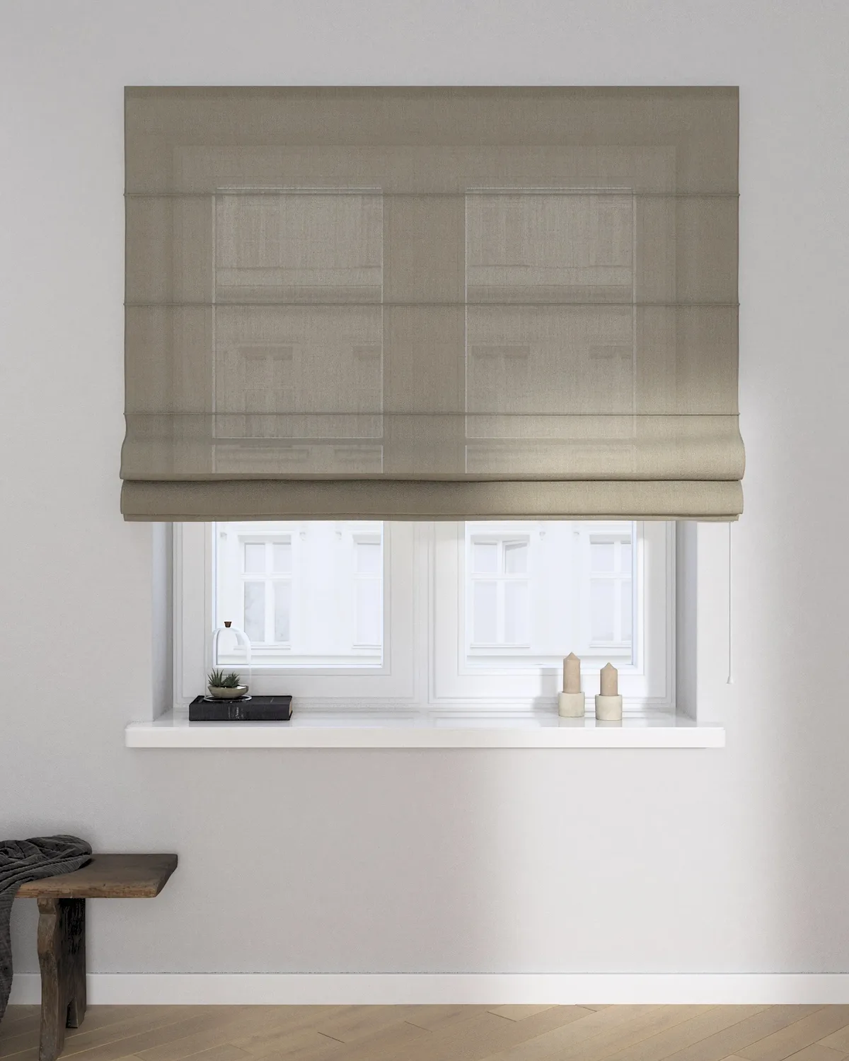 Raffrollo Capri Farbe beige Stoff halbtransparent, glänzend, strukturiert de Dekoria – photo du produit
