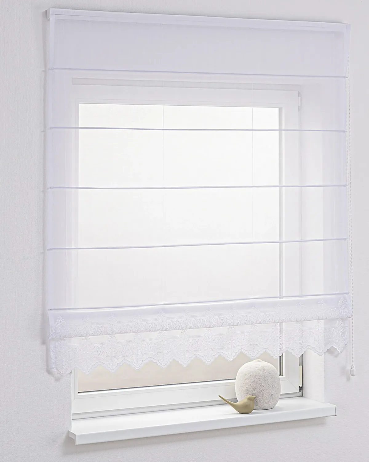 Raffrollo Voile Modena Farbe weiß Stoff halbtransparent, strukturiert, gemustert de Dekoria – photo du produit