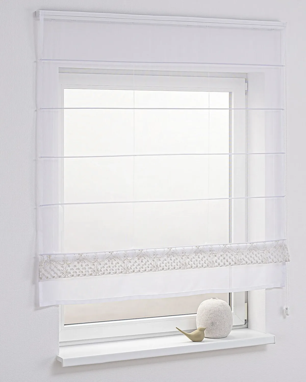Raffrollo Voile Modena Farbe weiß Stoff halbtransparent, strukturiert, gemustert de Dekoria – photo du produit