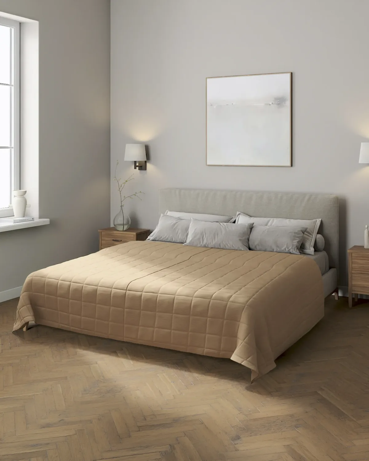 Tagesdecke mit Karosteppung Farbe beige van Dekoria – productfoto