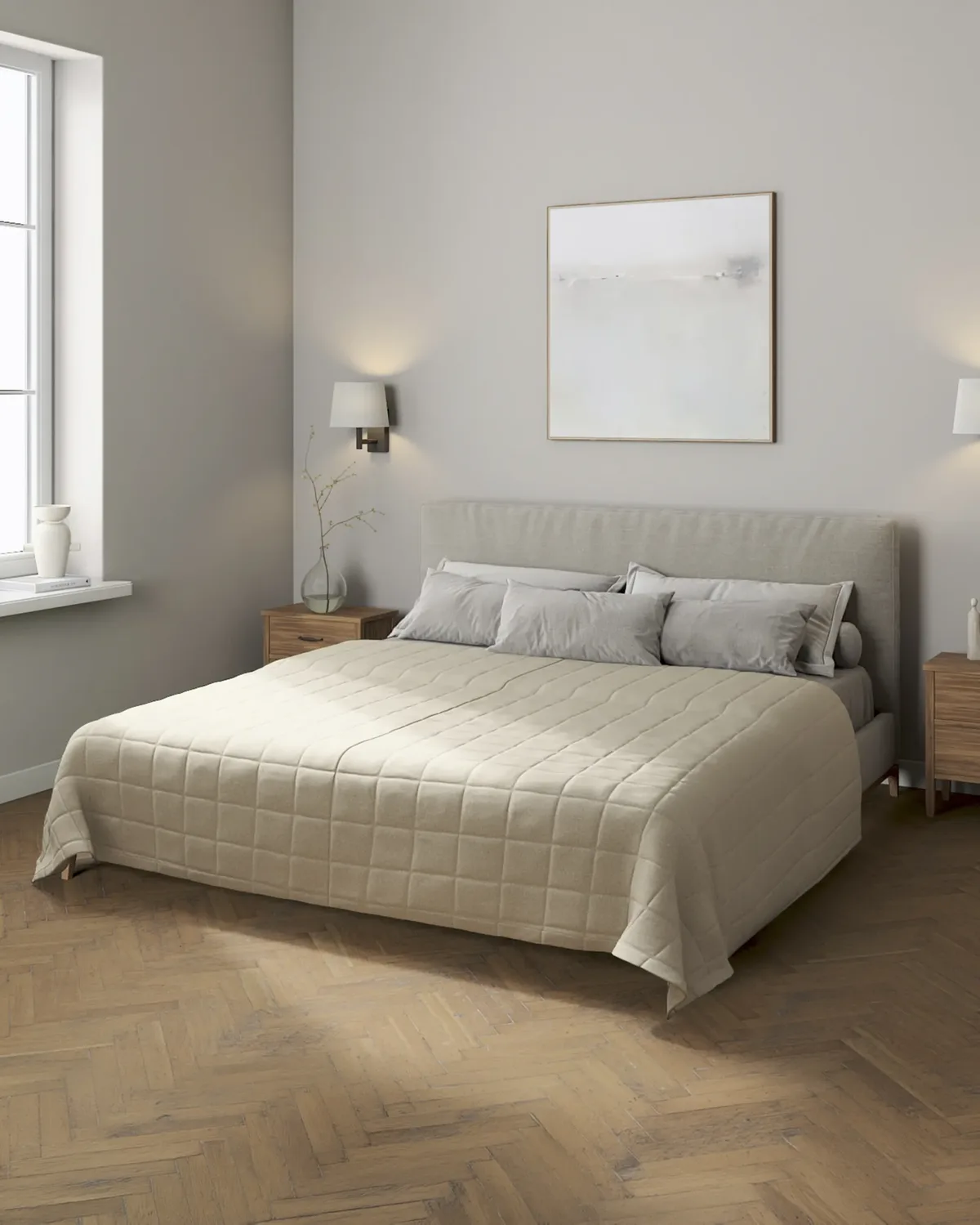 Tagesdecke mit Karosteppung Farbe beige Stoff strukturiert van Dekoria – productfoto