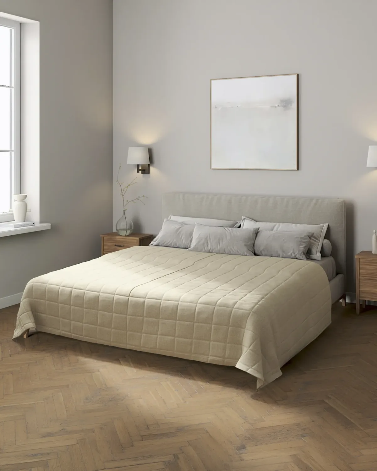 Tagesdecke mit Karosteppung Farbe beige Stoff strukturiert van Dekoria – productfoto