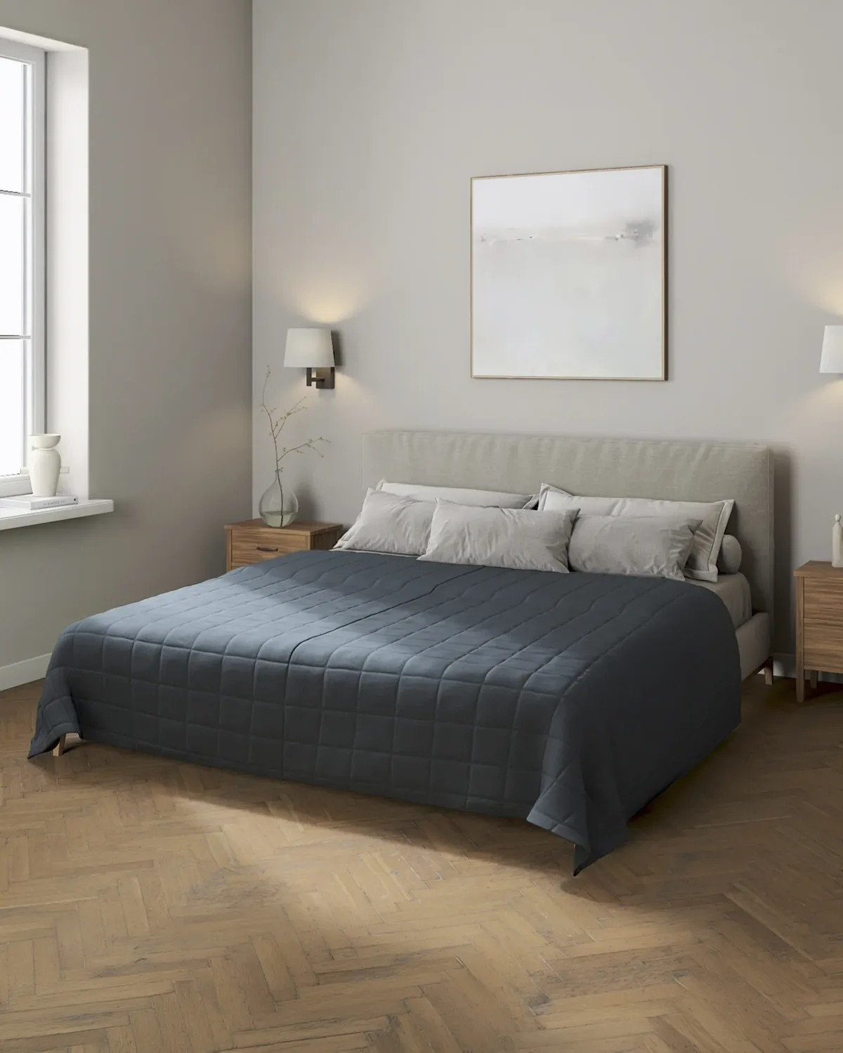 Tagesdecke mit Karosteppung Farbe blau Stoff strukturiert van Dekoria – productfoto
