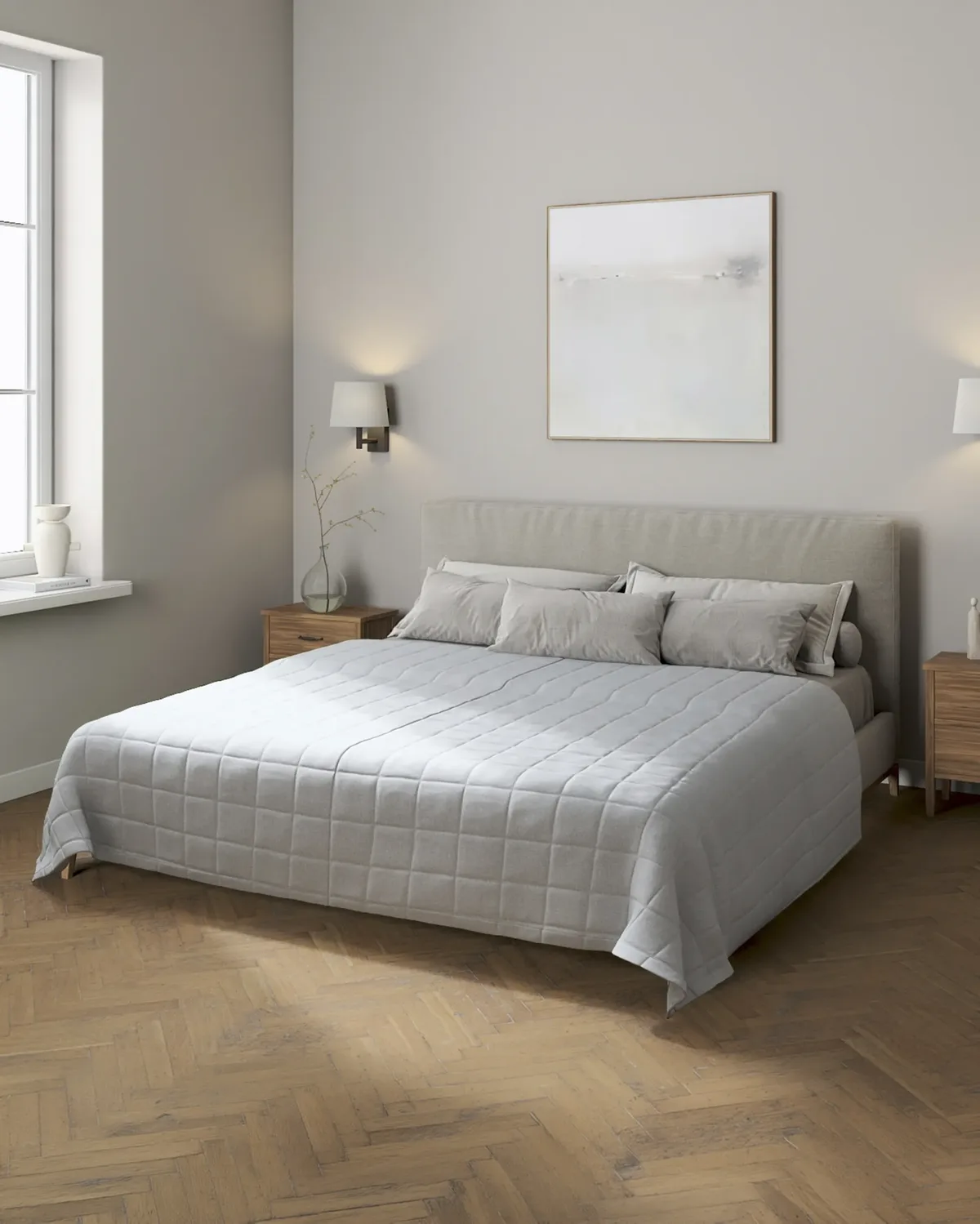 Tagesdecke mit Karosteppung Farbe blau Stoff strukturiert van Dekoria – productfoto